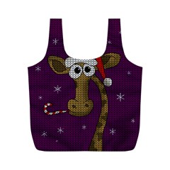 Christmas Giraffe  Full Print Recycle Bags (m)  by Valentinaart