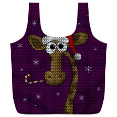 Christmas Giraffe  Full Print Recycle Bags (l)  by Valentinaart