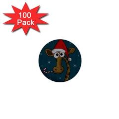 Christmas Giraffe  1  Mini Buttons (100 Pack)  by Valentinaart