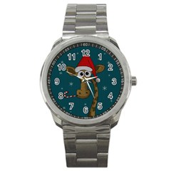 Christmas Giraffe  Sport Metal Watch by Valentinaart