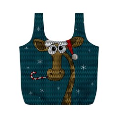 Christmas Giraffe  Full Print Recycle Bags (m)  by Valentinaart