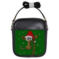 Christmas Giraffe  Girls Sling Bags by Valentinaart