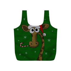 Christmas Giraffe  Full Print Recycle Bags (s)  by Valentinaart