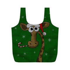 Christmas Giraffe  Full Print Recycle Bags (m)  by Valentinaart