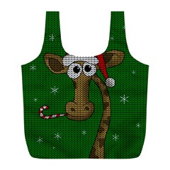 Christmas Giraffe  Full Print Recycle Bags (l)  by Valentinaart