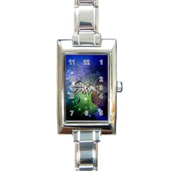 Wonderful Lion Silhouette On Dark Colorful Background Rectangle Italian Charm Watch by FantasyWorld7