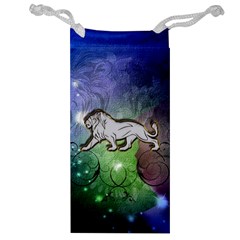 Wonderful Lion Silhouette On Dark Colorful Background Jewelry Bag by FantasyWorld7