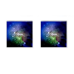 Wonderful Lion Silhouette On Dark Colorful Background Cufflinks (square) by FantasyWorld7