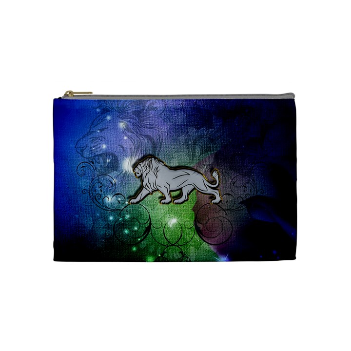 Wonderful Lion Silhouette On Dark Colorful Background Cosmetic Bag (Medium) 