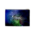 Wonderful Lion Silhouette On Dark Colorful Background Cosmetic Bag (Medium)  Back