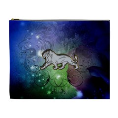 Wonderful Lion Silhouette On Dark Colorful Background Cosmetic Bag (xl) by FantasyWorld7