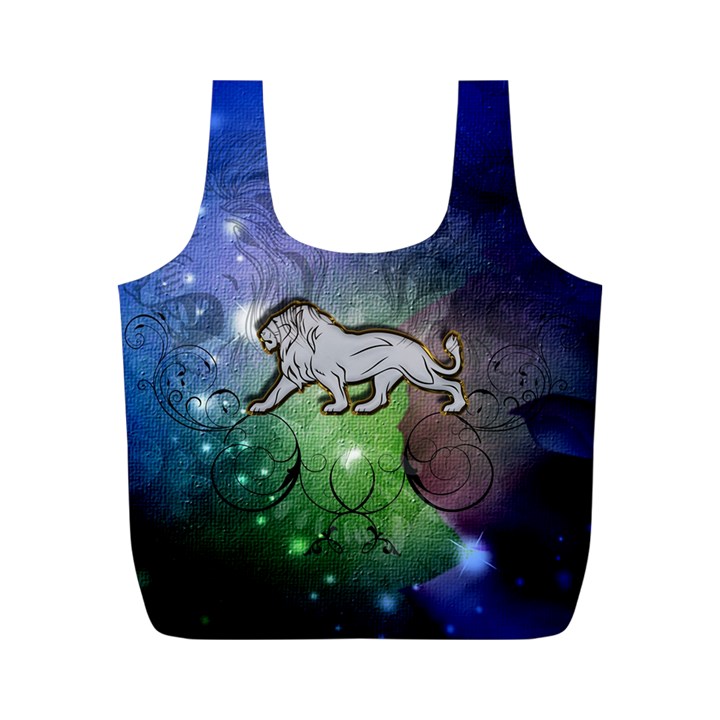 Wonderful Lion Silhouette On Dark Colorful Background Full Print Recycle Bags (M) 