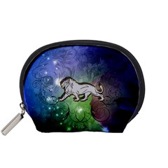 Wonderful Lion Silhouette On Dark Colorful Background Accessory Pouches (small)  by FantasyWorld7