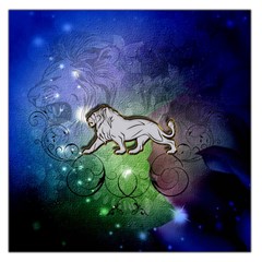 Wonderful Lion Silhouette On Dark Colorful Background Large Satin Scarf (square) by FantasyWorld7