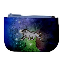 Wonderful Lion Silhouette On Dark Colorful Background Large Coin Purse by FantasyWorld7