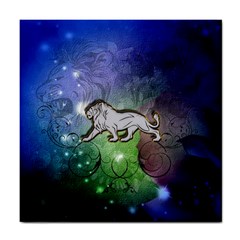 Wonderful Lion Silhouette On Dark Colorful Background Tile Coasters by FantasyWorld7