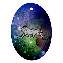 Wonderful Lion Silhouette On Dark Colorful Background Ornament (oval) by FantasyWorld7