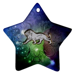 Wonderful Lion Silhouette On Dark Colorful Background Ornament (star) by FantasyWorld7