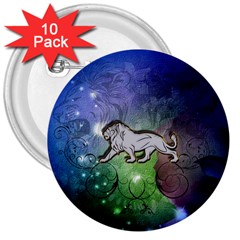 Wonderful Lion Silhouette On Dark Colorful Background 3  Buttons (10 Pack)  by FantasyWorld7