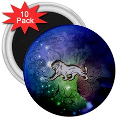 Wonderful Lion Silhouette On Dark Colorful Background 3  Magnets (10 Pack)  by FantasyWorld7