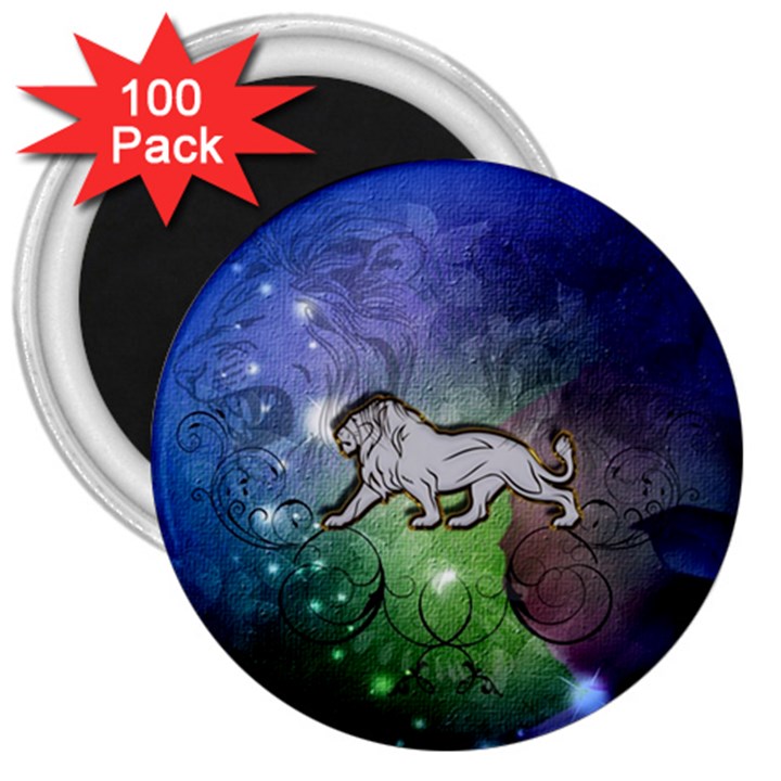 Wonderful Lion Silhouette On Dark Colorful Background 3  Magnets (100 pack)