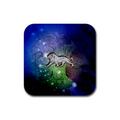 Wonderful Lion Silhouette On Dark Colorful Background Rubber Coaster (square)  by FantasyWorld7