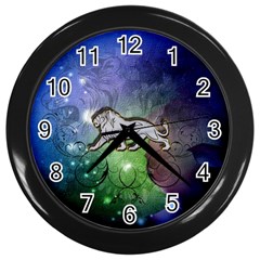 Wonderful Lion Silhouette On Dark Colorful Background Wall Clocks (black) by FantasyWorld7