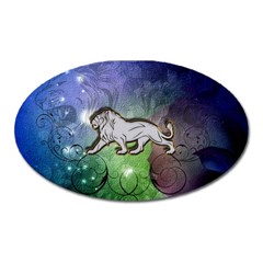 Wonderful Lion Silhouette On Dark Colorful Background Oval Magnet by FantasyWorld7