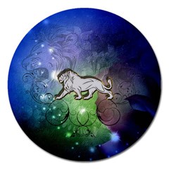 Wonderful Lion Silhouette On Dark Colorful Background Magnet 5  (round) by FantasyWorld7