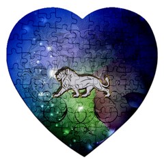 Wonderful Lion Silhouette On Dark Colorful Background Jigsaw Puzzle (heart) by FantasyWorld7