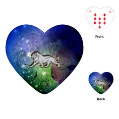 Wonderful Lion Silhouette On Dark Colorful Background Playing Cards (heart)  by FantasyWorld7