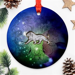 Wonderful Lion Silhouette On Dark Colorful Background Round Ornament (two Sides) by FantasyWorld7