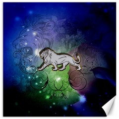 Wonderful Lion Silhouette On Dark Colorful Background Canvas 12  X 12   by FantasyWorld7