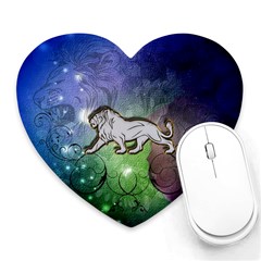 Wonderful Lion Silhouette On Dark Colorful Background Heart Mousepads by FantasyWorld7