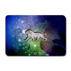 Wonderful Lion Silhouette On Dark Colorful Background Small Doormat  by FantasyWorld7