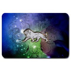 Wonderful Lion Silhouette On Dark Colorful Background Large Doormat  by FantasyWorld7