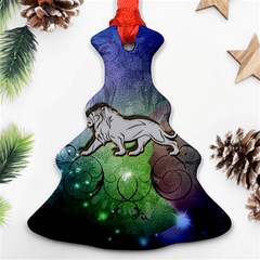 Wonderful Lion Silhouette On Dark Colorful Background Ornament (christmas Tree)  by FantasyWorld7