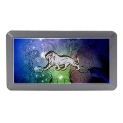 Wonderful Lion Silhouette On Dark Colorful Background Memory Card Reader (mini) by FantasyWorld7