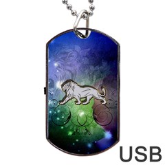 Wonderful Lion Silhouette On Dark Colorful Background Dog Tag Usb Flash (two Sides) by FantasyWorld7