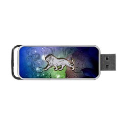 Wonderful Lion Silhouette On Dark Colorful Background Portable Usb Flash (two Sides) by FantasyWorld7