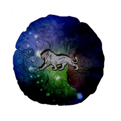 Wonderful Lion Silhouette On Dark Colorful Background Standard 15  Premium Round Cushions by FantasyWorld7