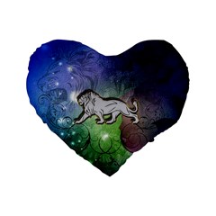 Wonderful Lion Silhouette On Dark Colorful Background Standard 16  Premium Heart Shape Cushions by FantasyWorld7