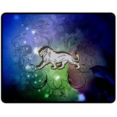 Wonderful Lion Silhouette On Dark Colorful Background Double Sided Fleece Blanket (medium)  by FantasyWorld7