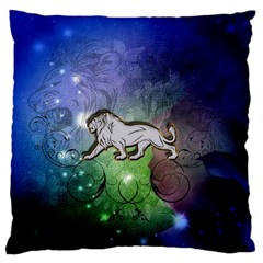 Wonderful Lion Silhouette On Dark Colorful Background Large Flano Cushion Case (one Side) by FantasyWorld7