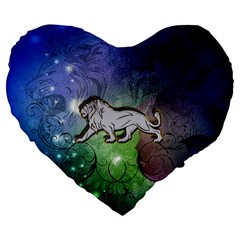 Wonderful Lion Silhouette On Dark Colorful Background Large 19  Premium Flano Heart Shape Cushions by FantasyWorld7