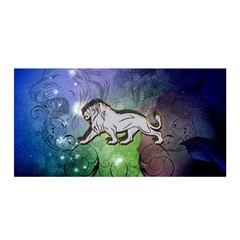 Wonderful Lion Silhouette On Dark Colorful Background Satin Wrap by FantasyWorld7