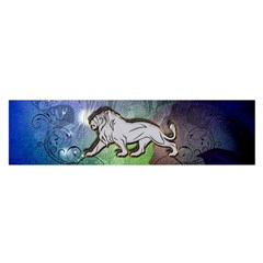 Wonderful Lion Silhouette On Dark Colorful Background Satin Scarf (oblong) by FantasyWorld7