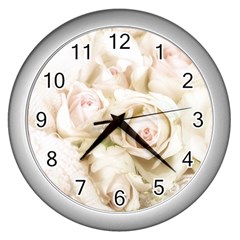 Pastel Roses Antique Vintage Wall Clocks (silver) 