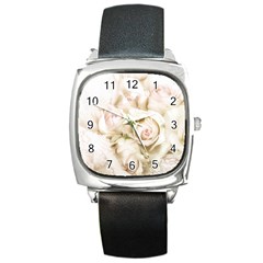 Pastel Roses Antique Vintage Square Metal Watch