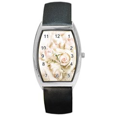 Pastel Roses Antique Vintage Barrel Style Metal Watch by Celenk